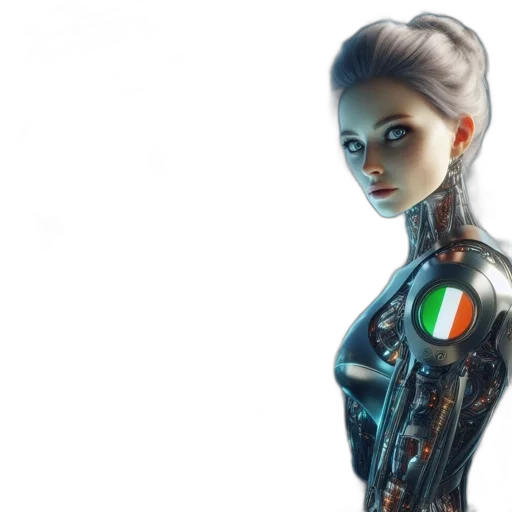 robot, concept art, cyberpunk, 3d render, comic book art, female, humanoid, stands transparent PNG cut-out