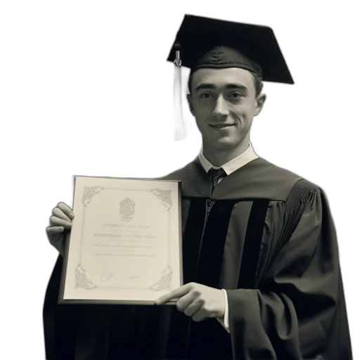 staff, hat, photorealistic, young, male, graduate, stands, outdoors transparent PNG cut-out