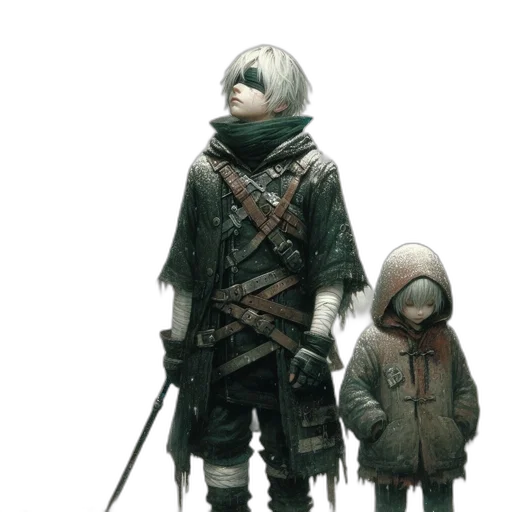 weapon, sword, jacket, mask, concept art, fantasy art, cyberpunk, pixel art transparent PNG cut-out