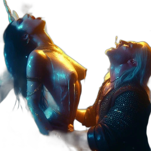 concept art, cyberpunk, 3d render, neon lights, outer space, fire, underwater, two transparent PNG cut-out