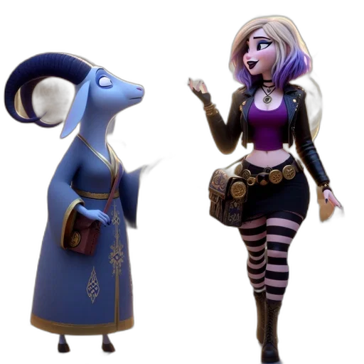 concept art, 3d render, fantasy art, cartoon, blue, dark, goat-like, creature transparent PNG cut-out