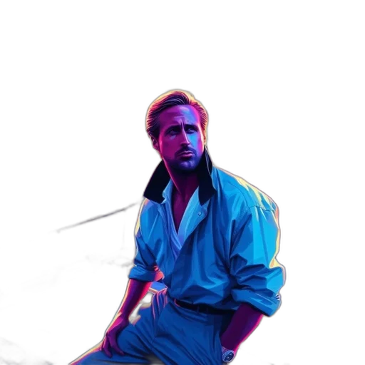 sword, jacket, staff, weapon, vaporwave, comic book art, concept art, cyberpunk transparent PNG cut-out