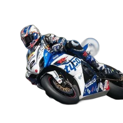 motorcycle, racer, blue, white, suit, rides, suzuki, track transparent PNG cut-out