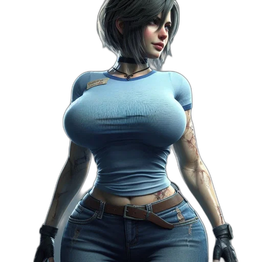 dress, jacket, weapon, concept art, 3d render, cyberpunk, fantasy art, blue transparent PNG cut-out