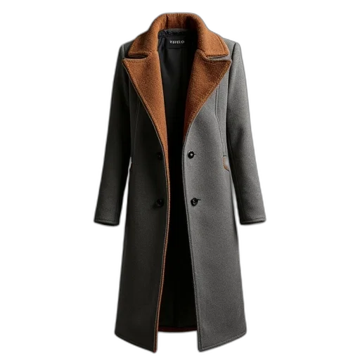 jacket, long, coat, grey, brown, contrast, line, inside transparent PNG cut-out