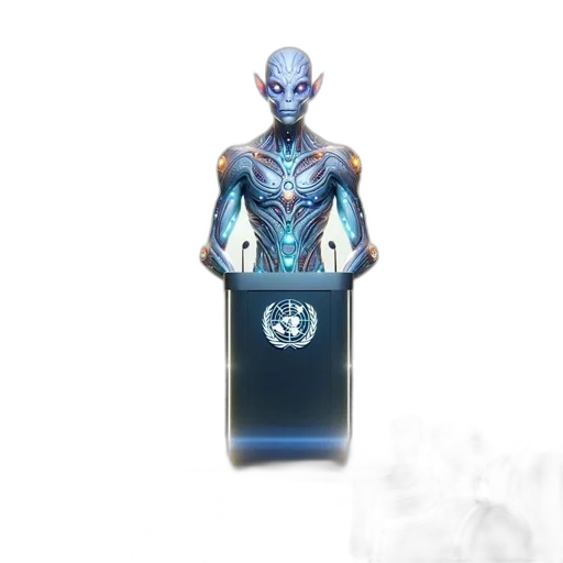 robot, staff, jewelry, creature, concept art, cyberpunk, vaporwave, 3d render transparent PNG cut-out