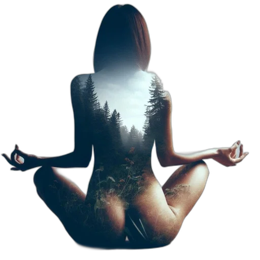 photorealistic, concept art, fantasy art, pixel art, image, features, woman, meditative transparent PNG cut-out