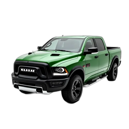 car, 3d render, photorealistic, green, pickup, truck, black, grille transparent PNG cut-out