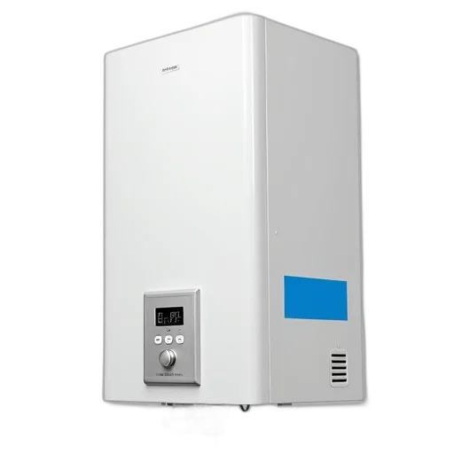 robot, 3d render, white, water, heater, blue, label, side transparent PNG cut-out
