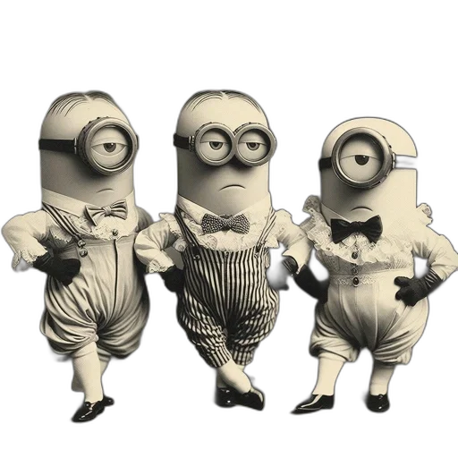 robot, 3d render, concept art, cartoon, monochrome, three, minions, vintage transparent PNG cut-out