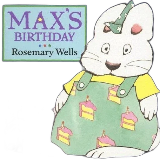 children, book, cover, bunny, character, wearing, overalls, birthday transparent PNG cut-out