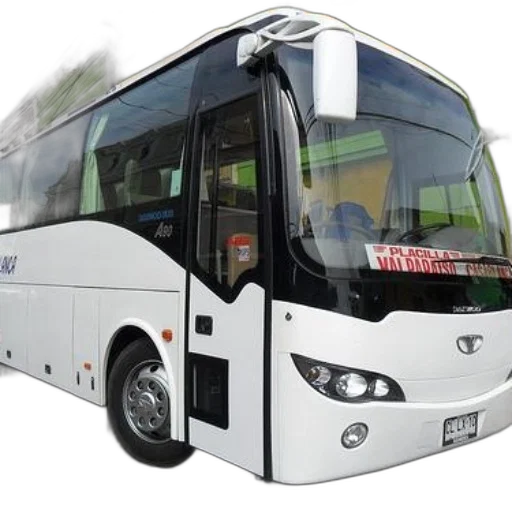 3d render, photorealistic, white, bus, word, placilla, front, parked transparent PNG cut-out