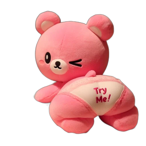 3d render, pink, bear, toy, text, try, undergarment, lies transparent PNG cut-out