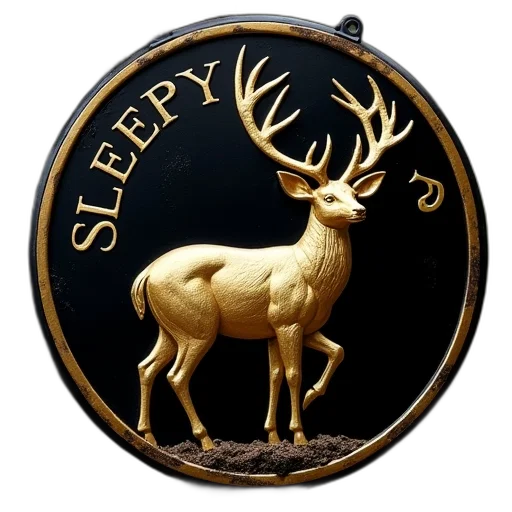jewelry, 3d render, sleepy, hollow, sign, black, gold, deer transparent PNG cut-out