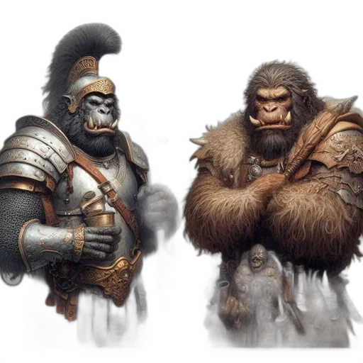 concept art, fantasy art, 3d render, photorealistic, two, armored, warrior-like, characters transparent PNG cut-out