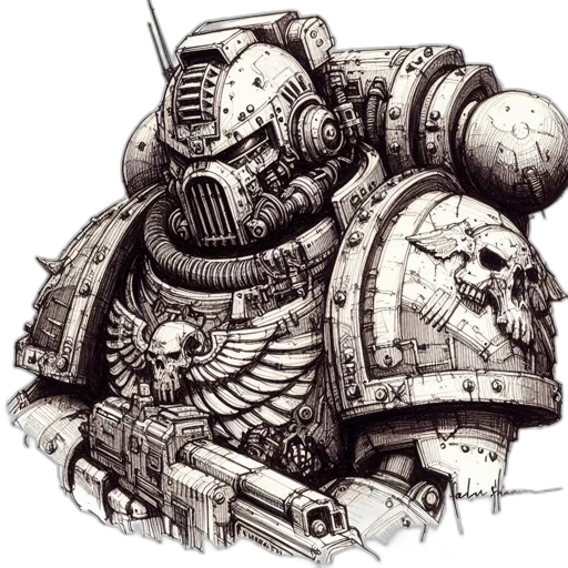 robot, weapon, concept art, fantasy art, comic book art, photorealistic, detailed, monochromatic transparent PNG cut-out