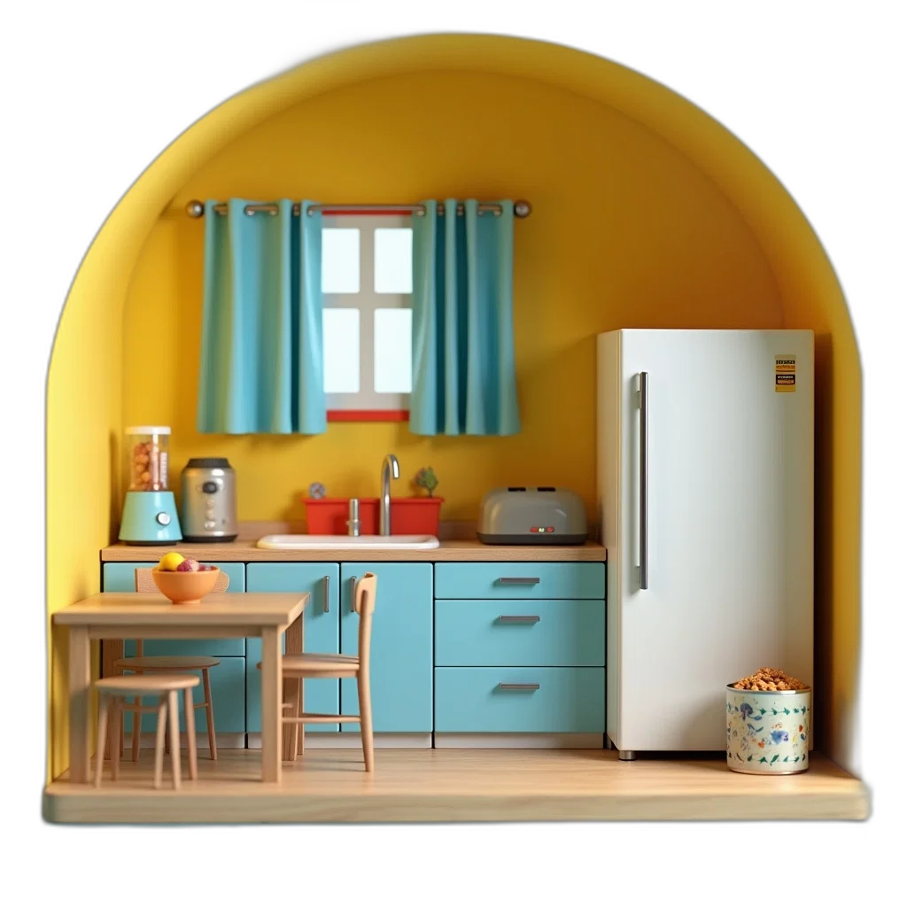 furniture, food, 3d render, photorealistic, concept art, pastel, colorful, golden transparent PNG cut-out
