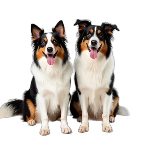 animal, photorealistic, 3d render, two, australian, shepherds, sitting, side transparent PNG cut-out