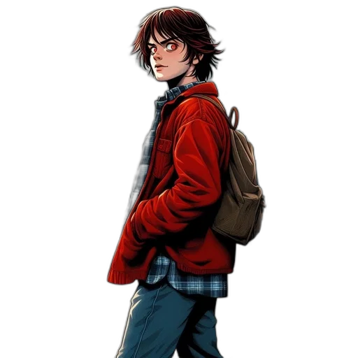 jacket, comic book art, concept art, pixel art, anime, red, poster, shows transparent PNG cut-out