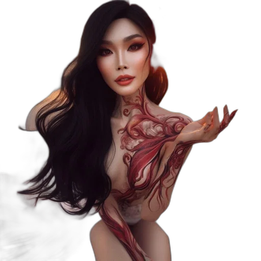 creature, dragon, dress, fantasy art, photorealistic, concept art, pixel art, red transparent PNG cut-out