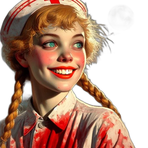 face, staff, photorealistic, concept art, comic book art, fantasy art, red, smiling transparent PNG cut-out