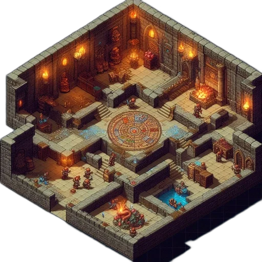 furniture, pixel art, concept art, fantasy art, 3d render, fire, night, snow transparent PNG cut-out