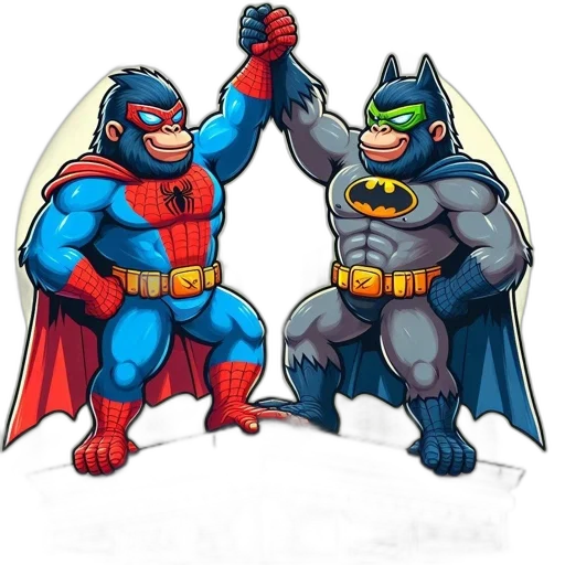 comic book art, concept art, cartoon, pixel art, two, superhero, characters, spider-man transparent PNG cut-out