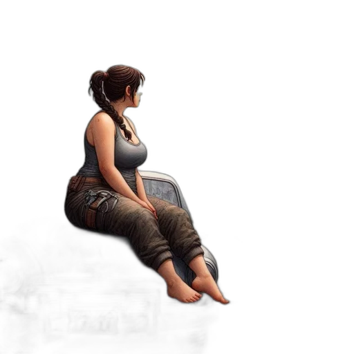 concept art, 3d render, photorealistic, fantasy art, woman, sits, rusted, car transparent PNG cut-out