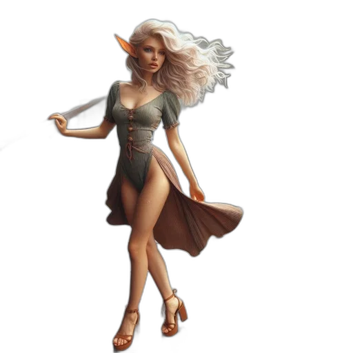 dress, staff, fantasy art, concept art, 3d render, pixel art, earth tones, elf-like transparent PNG cut-out