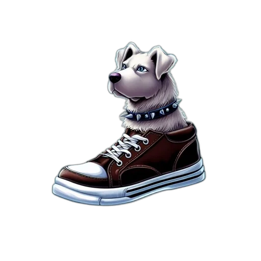 shoes, animal, 3d render, photorealistic, concept art, cartoon, anthropomorphic, dog transparent PNG cut-out