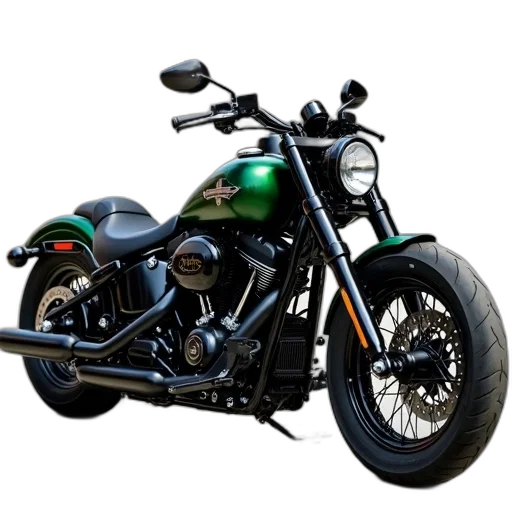 photorealistic, 3d render, black, green, motorcycle, chrome, finish, parked transparent PNG cut-out