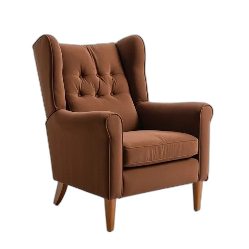 furniture, 3d render, earth tones, brown, fabric, recliner, wooden, legs transparent PNG cut-out