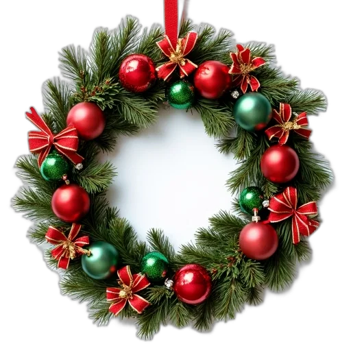 jewelry, festive, christmas, wreath, adorned, red, green, ornaments transparent PNG cut-out