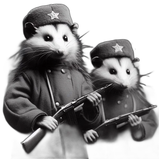 weapon, staff, hat, animal, concept art, photorealistic, two, possums transparent PNG cut-out