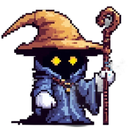 staff, hat, mask, robot, pixel art, concept art, fantasy art, cyberpunk transparent PNG cut-out