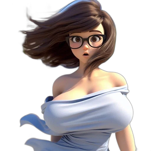 dress, hair, face, robot, concept art, 3d render, fantasy art, cartoon transparent PNG cut-out