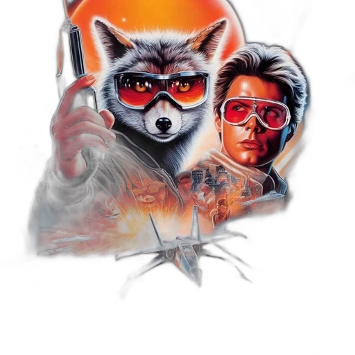 concept art, comic book art, cyberpunk, watercolor, fire, star, fox, raccoon transparent PNG cut-out