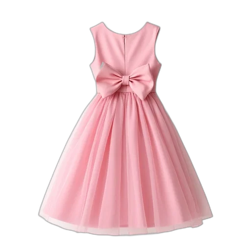 dress, 3d render, pastel, pink, bow, back, displayed, white transparent PNG cut-out