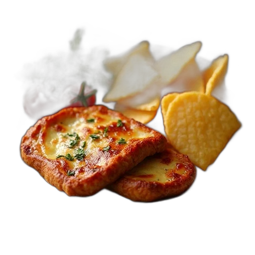 food, 3d render, photorealistic, delicious, meat, cheese, dish, chips transparent PNG cut-out