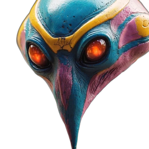 mask, face, robot, creature, concept art, 3d render, photorealistic, outer space transparent PNG cut-out