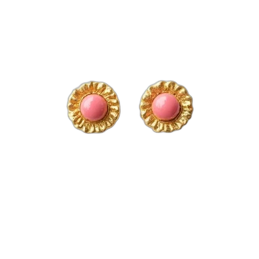 jewelry, pair, gold-colored, earrings, textured, surface, pink, accent transparent PNG cut-out