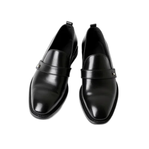 shoes, photorealistic, pair, black, leather, sleek, design, strap transparent PNG cut-out