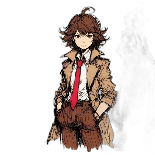 jacket, staff, creature, hair, watercolor, concept art, anime, cartoon transparent PNG cut-out