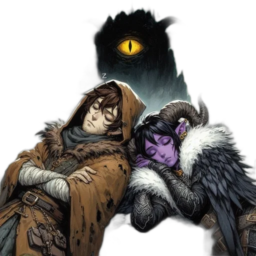 fantasy art, concept art, comic book art, snow, dark, male, female, character transparent PNG cut-out