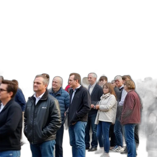 3d render, crowd, people, gathered, outside, bank, waiting, line transparent PNG cut-out