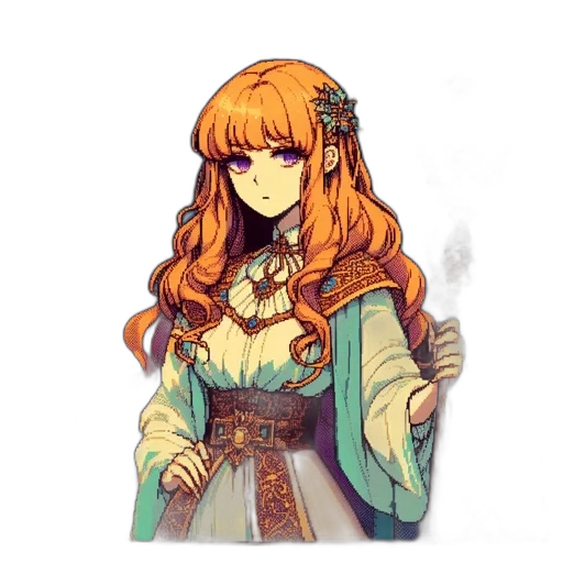 crown, dress, staff, jewelry, fantasy art, pixel art, anime, concept art transparent PNG cut-out