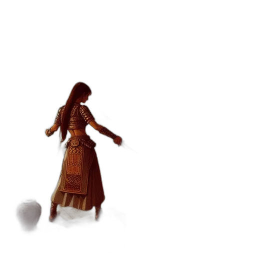 dress, staff, robot, hair, concept art, pixel art, fantasy art, 3d render transparent PNG cut-out