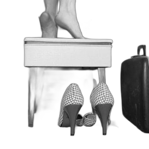 shoes, jewelry, furniture, dress, 3d render, concept art, monochrome, black transparent PNG cut-out