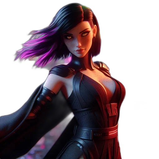 concept art, comic book art, fantasy art, cyberpunk, dark, animated, female, character transparent PNG cut-out