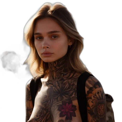 dress, jewelry, face, jacket, photorealistic, concept art, fantasy art, cyberpunk transparent PNG cut-out